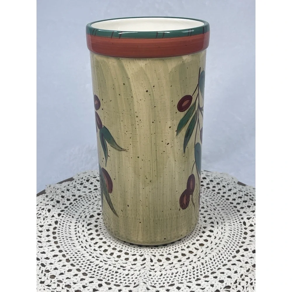 Ceramic Wine Cooler Utensil Holder Olive Branch Tuscany Kitchen Crock